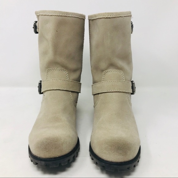 H&M Beige Suede Motorcycle Biker Boots - Picture 2 of 8